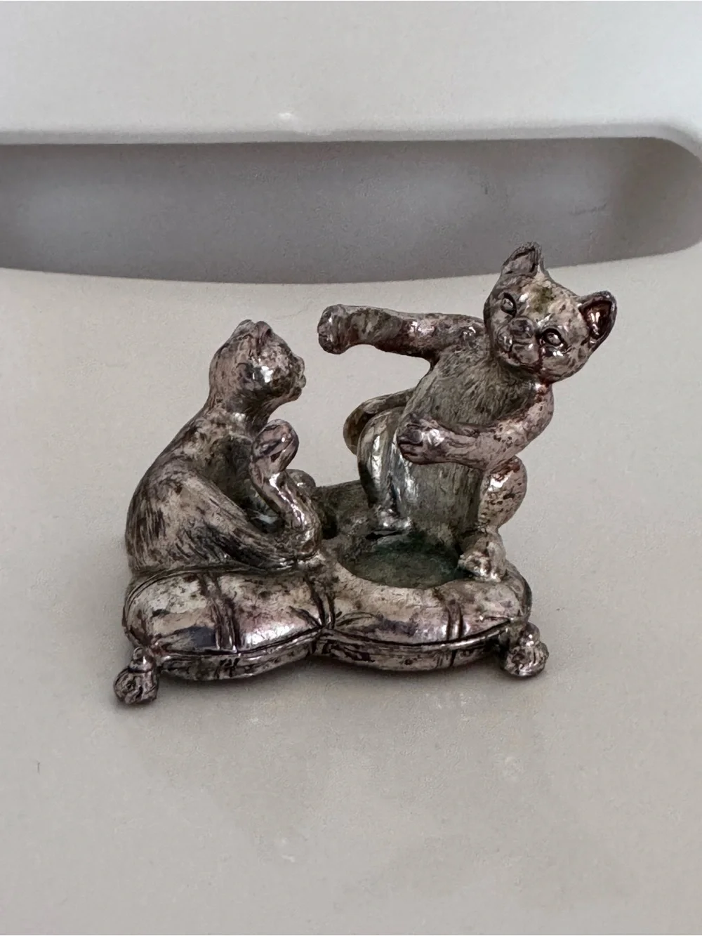 Vintage Silverplate Adorable Kitten Cat Salt Pepper Shaker Candle Holder Heavy